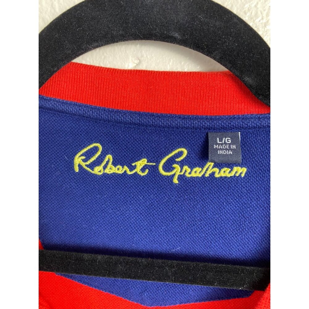 Robert Graham Mens Red Polo Shirt size Large Cotton Floral Embroidered Golf vaca - Picture 12 of 14